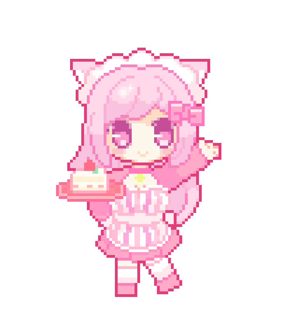 Animated Profile Picture of Nintendorable in a maid cafe uniform holding a tray with cake while waving